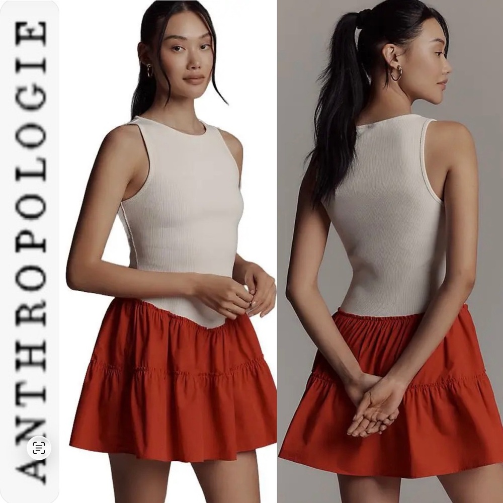 NWT DAILY PRACTICE BY ANTHROPOLOGIE Rib Tank Drop-Waist Twofer Mini Dress - Red